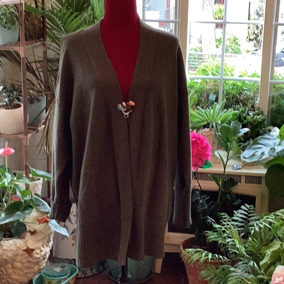 Size XXL OLIVE GREEN CARDIGAN SWEATER WITH TWO FRONT POCKETS ! - Picture 3 of 10